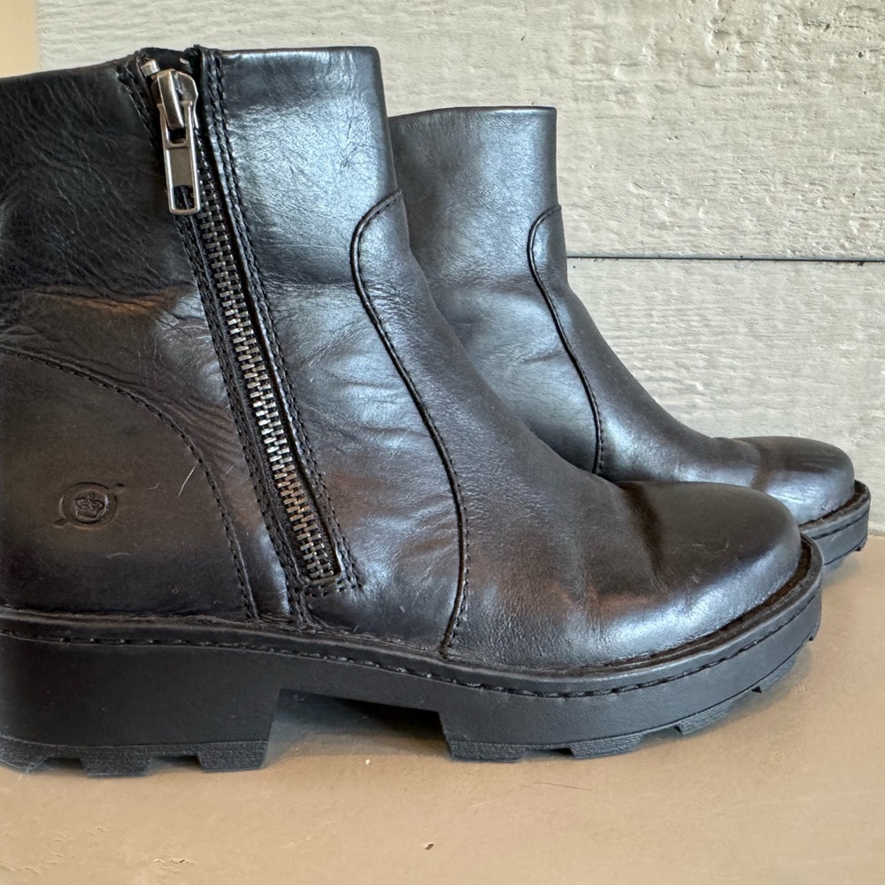 Born Black Ankle Boots with Side Zipper and Chunky Sole